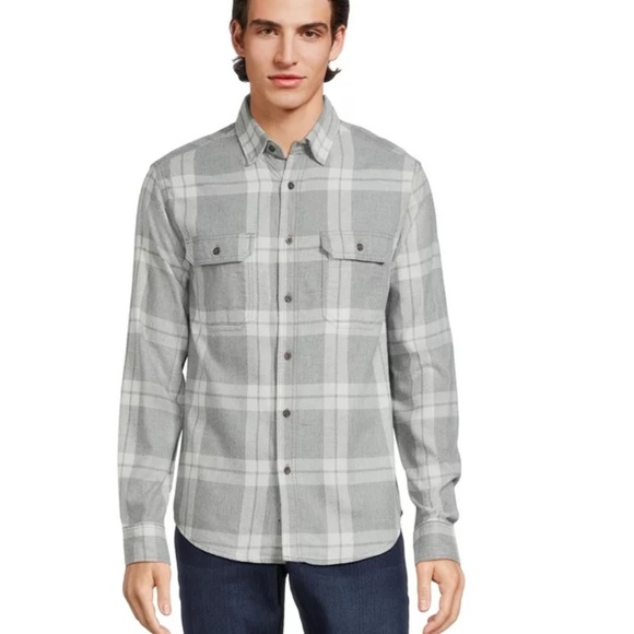 George 3XLT (54-56) Men's Long Sleeve Flannel Shirt Grey and White Plaid NWT - Picture 2 of 6